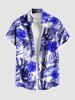 Ensemble chemise et barboteuse hawaïennes assorties, grande taille, tenue de plage, imprimé feuilles tropicales et hibiscus, pour couples - Bleu 