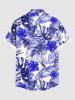 Ensemble chemise et barboteuse hawaïennes assorties, grande taille, tenue de plage, imprimé feuilles tropicales et hibiscus, pour couples - Bleu 