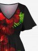 Tropical Leaf Hibiscus Flower Print Plus Size Matching Hawaii Beach Outfit For Couples -  