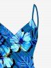 Housse de plage hawaïenne convertible grande taille à imprimé feuilles tropicales et fleurs d'hibiscus - Bleu 2X