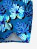 Housse de plage hawaïenne convertible grande taille à imprimé feuilles tropicales et fleurs d'hibiscus - Bleu 2X