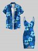 Housse de plage hawaïenne convertible grande taille à imprimé feuilles tropicales et fleurs d'hibiscus - Bleu 2X