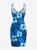 Housse de plage hawaïenne convertible grande taille à imprimé feuilles tropicales et fleurs d'hibiscus - Bleu 2X