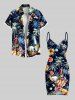Plus Size Coconut Tree Hibiscus Flower Beer Print Hawaii Convertible Beach Cover Up -  