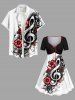 Robe trapèze cintrée hawaïenne grande taille à imprimé fleurs, feuilles et symboles musicaux - Noir 4X