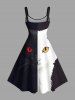 Plus Size Two Tone Cat Print A Line Tank Dress -  
