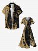 Robe mi-longue hawaïenne à imprimé lèvres bicolores et symboles musicaux, grande taille, avec poches fendues et coupe trapèze - Noir 2X