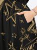 Plus Size Music Symbol Star Two Tone Lip Print Hawaii Split Pocket A Line Midi Dress -  
