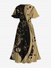 Plus Size Music Symbol Star Two Tone Lip Print Hawaii Split Pocket A Line Midi Dress -  