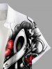 Plus Size Flower Leaf Music Symbol Print Hawaii Button Pocket Shirt For Men -  