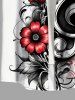 Plus Size Flower Leaf Music Symbol Print Hawaii Button Pocket Shirt For Men -  