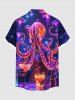 Plus Size Glitter Ombre Octopus Jellyfish Party Print Hawaii Button Pocket Shirt For Men -  
