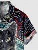 Plus Size Cat Line Fluid Print Button Pocket Shirt For Men -  