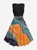 Plus Size Cat Line Fluid Print 50s Vintage Swing A Line Dress -  