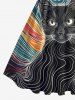 Robe trapèze fluide à imprimé chat grande taille, style vintage des années 50 - Noir 1X