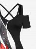 Plus Size Flower Curve Print Cold Shoulder Crisscross Strappy A Line Maxi Dress -  
