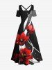 Plus Size Flower Curve Print Cold Shoulder Crisscross Strappy A Line Maxi Dress -  