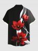 Plus Size Flower Curve Print Button Pocket Shirt For Men -  