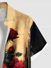 Plus Size Dark Style Rose Flower Print Button Pocket Shirt For Men -  