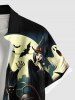 Plus Size Pumpkin Lantern Skull Wizard Ghost Bat Moon Print Halloween Button Pocket Shirt For Men -  