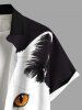 Plus Size Two Tone Cat Print Button Pocket Shirt For Men -  