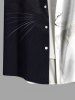 Plus Size Two Tone Cat Print Button Pocket Shirt For Men -  