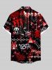 Chemise grande taille à imprimé tête de mort, chaîne, chat, cœur, Halloween, boutonnée et poche pour homme - Noir L