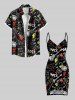 Plus Size Guitar Letters Print Hawaii Rock and Roll Convertible Beach Cover Up -  