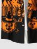 Chemise grande taille à boutons et poches pour homme, motif citrouille, fantôme, chauve-souris, chat, imprimé colorblock - Orange L