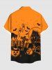 Chemise grande taille à boutons et poches pour homme, motif citrouille, fantôme, chauve-souris, chat, imprimé colorblock - Orange 3XL
