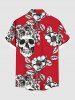 Chemise grande taille à boutons et poches pour homme, motif tête de mort, fleurs et feuilles, imprimé Halloween - Rouge XL
