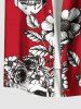 Chemise grande taille à boutons et poches pour homme, motif tête de mort, fleurs et feuilles, imprimé Halloween - Rouge XL