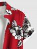 Plus Size Halloween Skulls Flowers Leaf Print Buttons Pocket Shirt For Men - Rouge 3XL