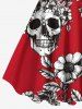 Plus Size Halloween Skulls Flowers Leaf Print Tank Dress -  