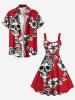 Plus Size Halloween Skulls Flowers Leaf Print Tank Dress -  