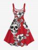 Plus Size Halloween Skulls Flowers Leaf Print Tank Dress -  