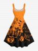 Plus Size Halloween Pumpkin Ghost Bat Cat Colorblock Print Tank Dress -  