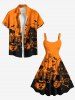 Plus Size Halloween Pumpkin Ghost Bat Cat Colorblock Print Tank Dress -  
