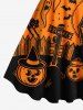 Plus Size Halloween Pumpkin Ghost Bat Cat Colorblock Print Tank Dress -  