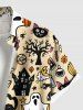 Chemise grande taille à boutons et poches pour homme, motif citrouille, fantôme, chauve-souris, arbre, chat, imprimé Halloween - café lumière S