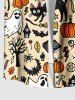 Chemise grande taille à boutons et poches pour homme, motif citrouille, fantôme, chauve-souris, arbre, chat, imprimé Halloween - café lumière 3XL