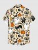 Chemise grande taille à boutons et poches pour homme, motif citrouille, fantôme, chauve-souris, arbre, chat, imprimé Halloween - café lumière 3XL