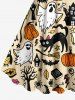 Plus Size Halloween Pumpkin Ghost Bat Tree Cat Print Tank Dress -  