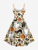 Robe débardeur grande taille à imprimé citrouille, fantôme, chauve-souris, arbre, chat pour Halloween - café lumière 1X