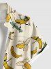 Chemise hawaïenne grande taille à imprimé banane et boutons avec poches pour homme - Beige XL