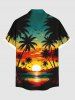 Plus Size Coconut Tree Sun Bird Seascape Cloud Print Buttons Pocket Hawaii Shirt For Men -  