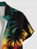 Plus Size Coconut Tree Sun Bird Seascape Cloud Print Buttons Pocket Hawaii Shirt For Men -  