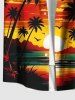 Plus Size Coconut Tree Sun Bird Seascape Cloud Print Buttons Pocket Hawaii Shirt For Men -  