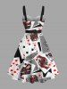 Plus Size Halloween Poker Print Buttons Turn Down Collar Dress With Belt -  