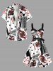 Plus Size Halloween Poker Print Buttons Turn Down Collar Dress With Belt -  